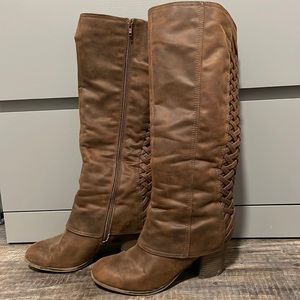 Brown Fergalicious boots, size 8